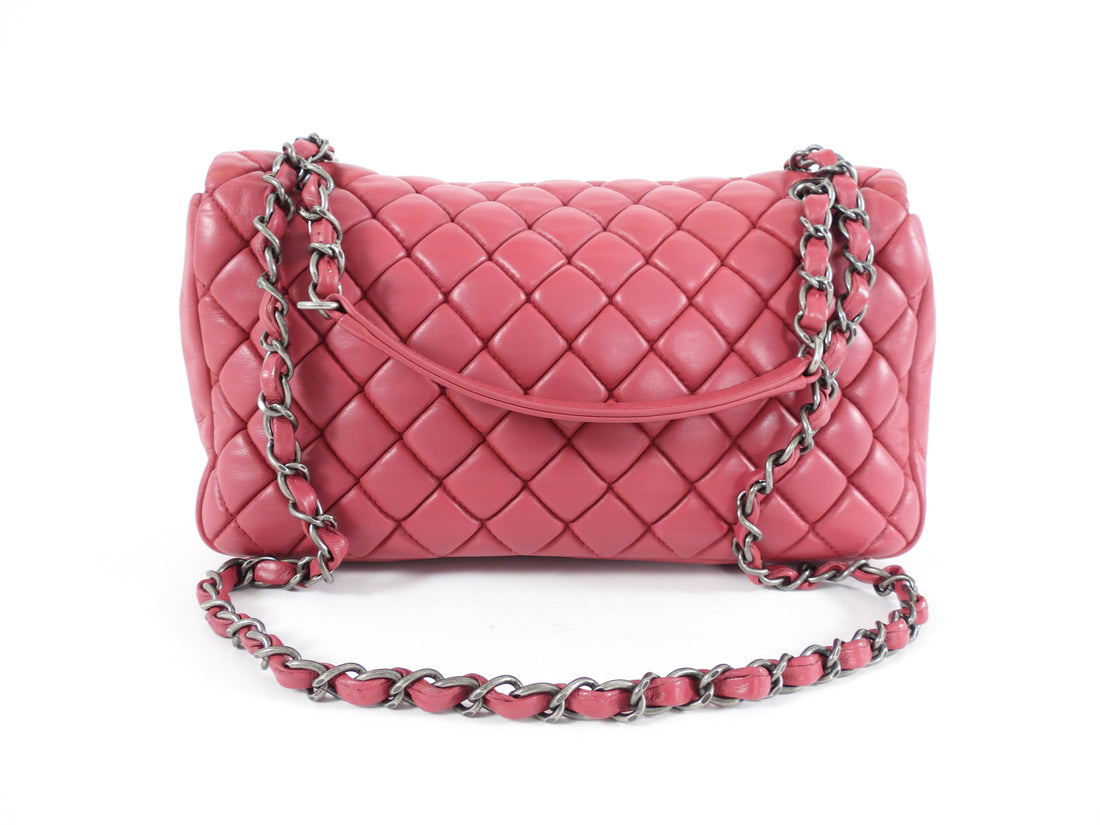 Chanel Fuchsia Pink Calfskin Bubble Quilt Medium Flap Bag