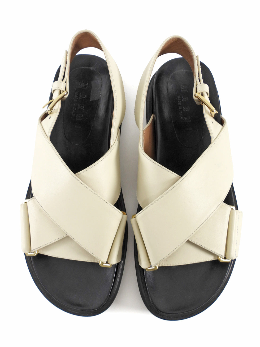 Marni Off-White Leather Fussbet Crossover Slingback Sandals - 39.5
