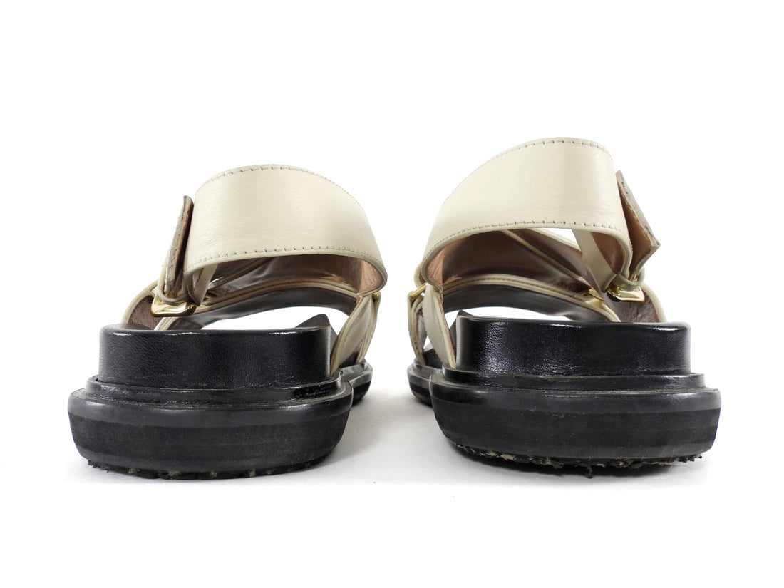 Marni Off-White Leather Fussbet Crossover Slingback Sandals - 39.5