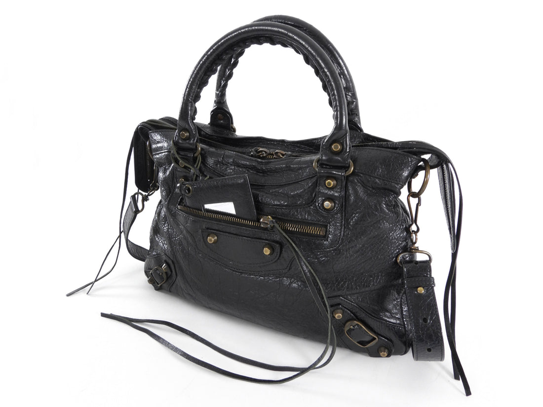 Balenciaga Black Lambskin Leather Classic Motocross First Bag
