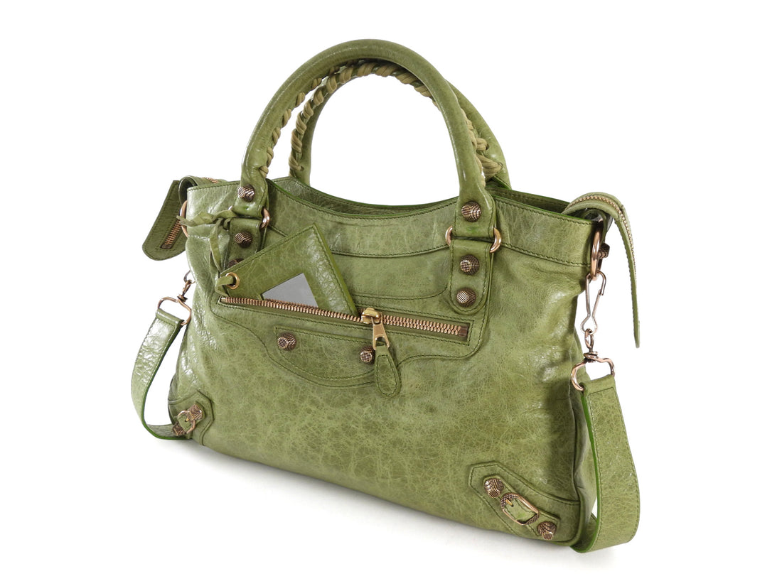 Balenciaga Light Olive Green Lambskin Leather Motocross Giant 12 First Bag