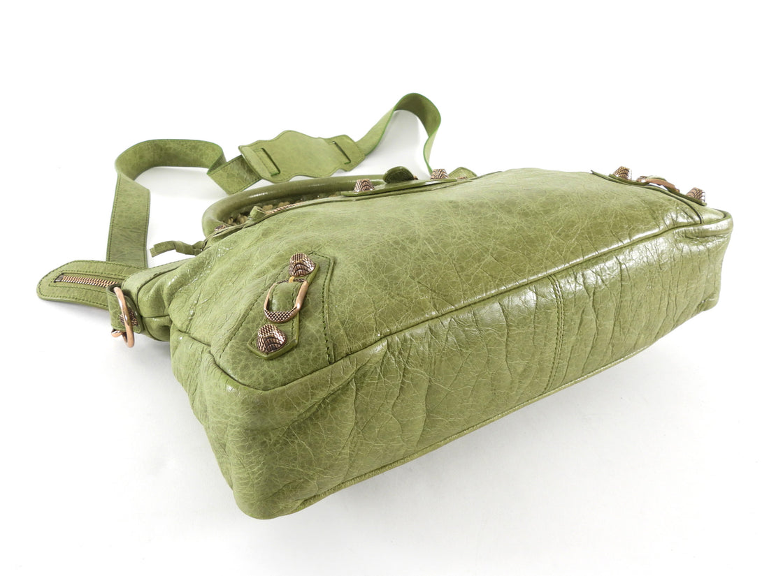 Balenciaga Light Olive Green Lambskin Leather Motocross Giant 12 First Bag