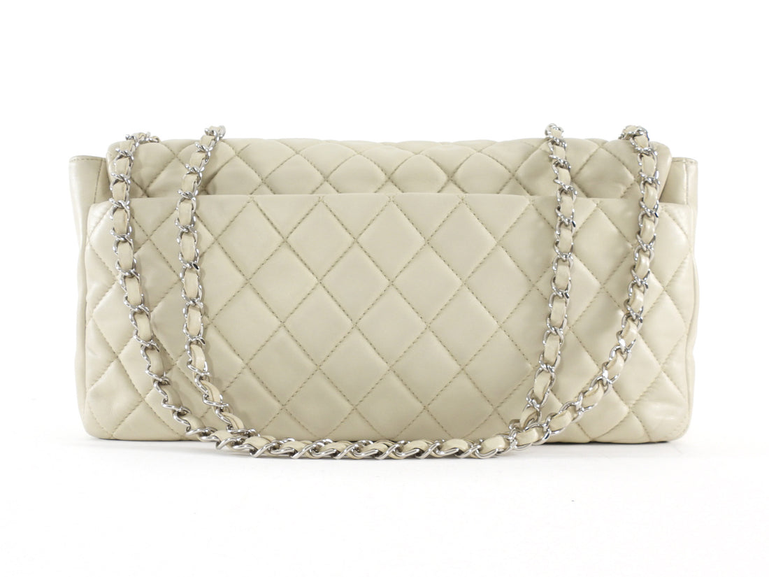 Chanel Seoul Coco Ivory Beige Quilted Lambskin Jumbo Rain Flap Bag