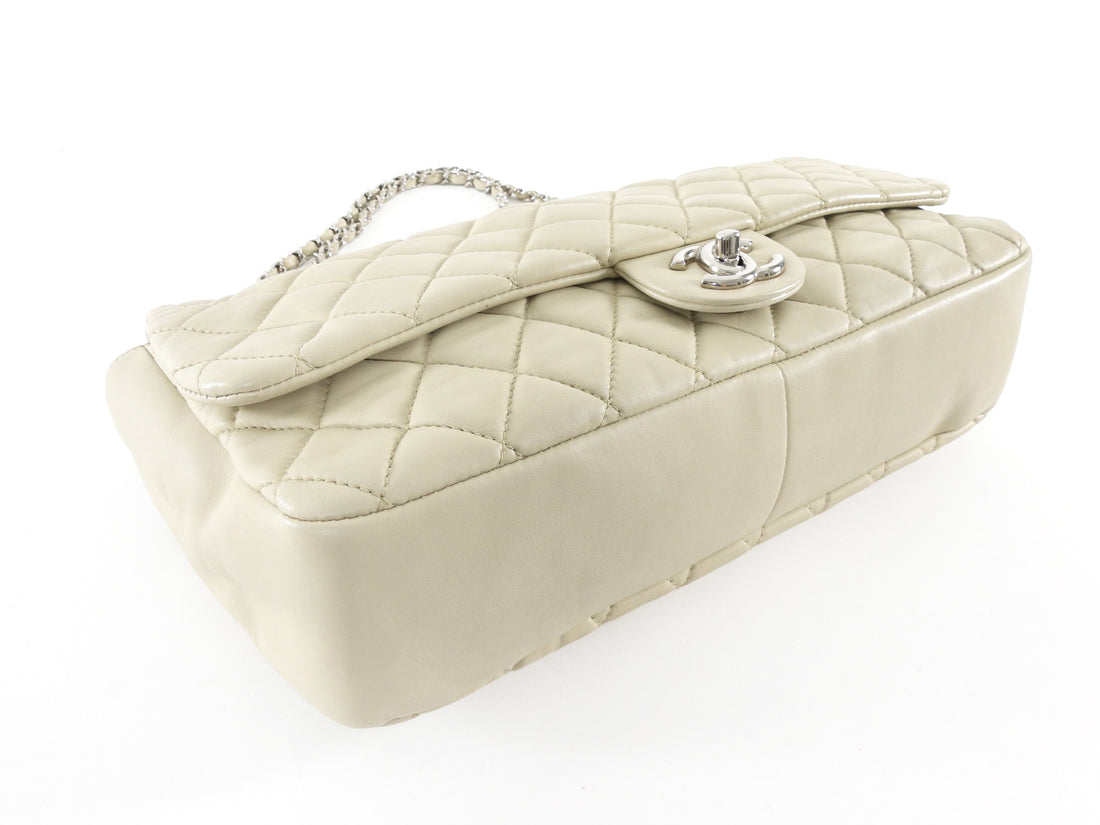 Chanel Seoul Coco Ivory Beige Quilted Lambskin Jumbo Rain Flap Bag