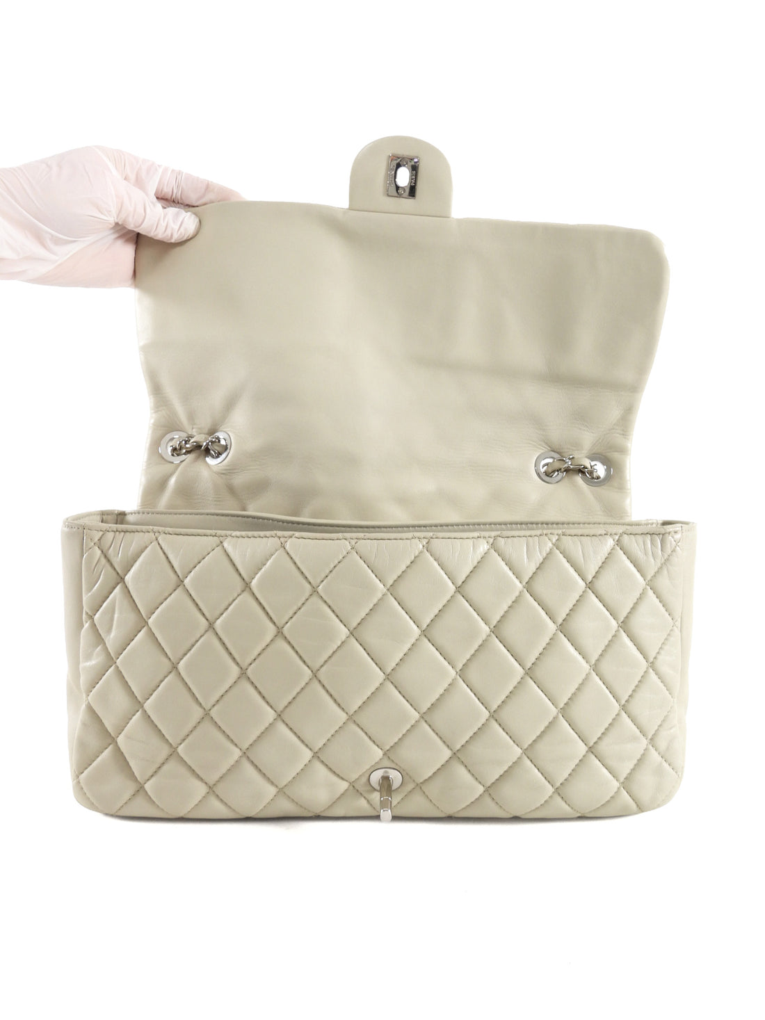 Chanel Seoul Coco Ivory Beige Quilted Lambskin Jumbo Rain Flap Bag