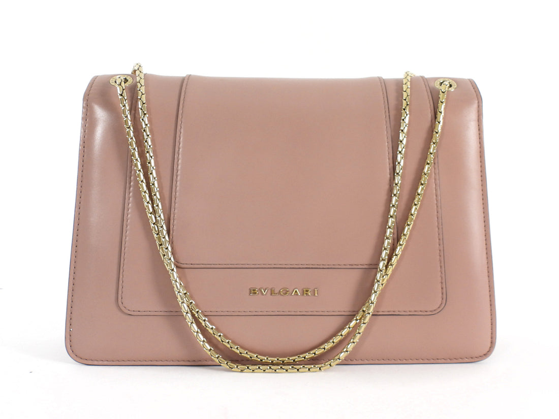 Bvlgari Taupe Brown Leather Medium Serpenti Forever Flap Bag