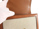 Celine Teen Triomphe Natural Toile and Tan Brown Calfskin Crossbody Bag