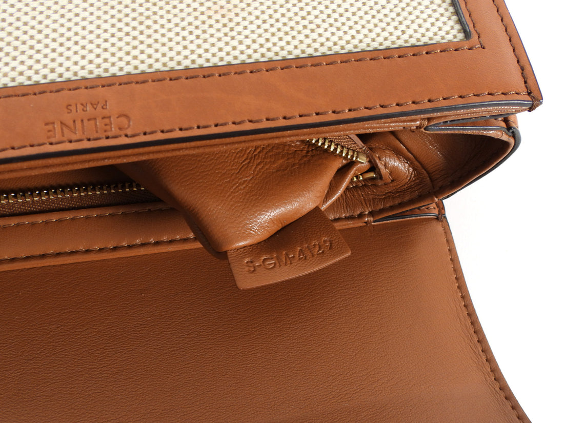 Celine Teen Triomphe Natural Toile and Tan Brown Calfskin Crossbody Bag
