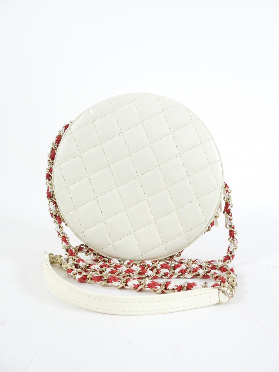 Chanel 2019 C Runway Red and White La Pausa Lifesaver Round Bag