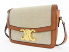 Celine Teen Triomphe Natural Toile and Tan Brown Calfskin Crossbody Bag