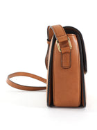 Celine Teen Triomphe Natural Toile and Tan Brown Calfskin Crossbody Bag