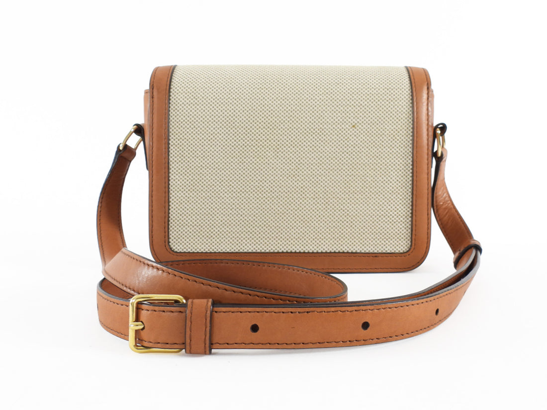 Celine Teen Triomphe Natural Toile and Tan Brown Calfskin Crossbody Bag