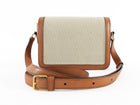 Celine Teen Triomphe Natural Toile and Tan Brown Calfskin Crossbody Bag