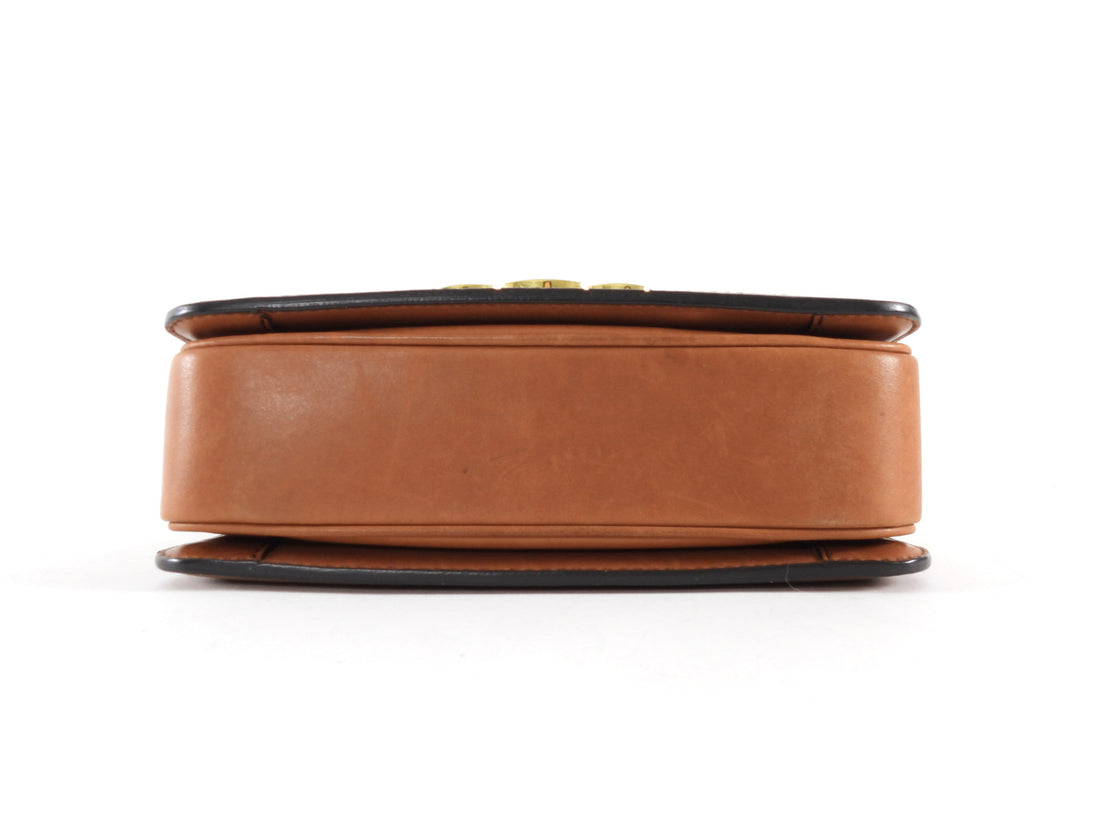Celine Teen Triomphe Natural Toile and Tan Brown Calfskin Crossbody Bag