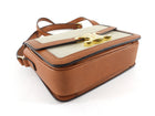 Celine Teen Triomphe Natural Toile and Tan Brown Calfskin Crossbody Bag