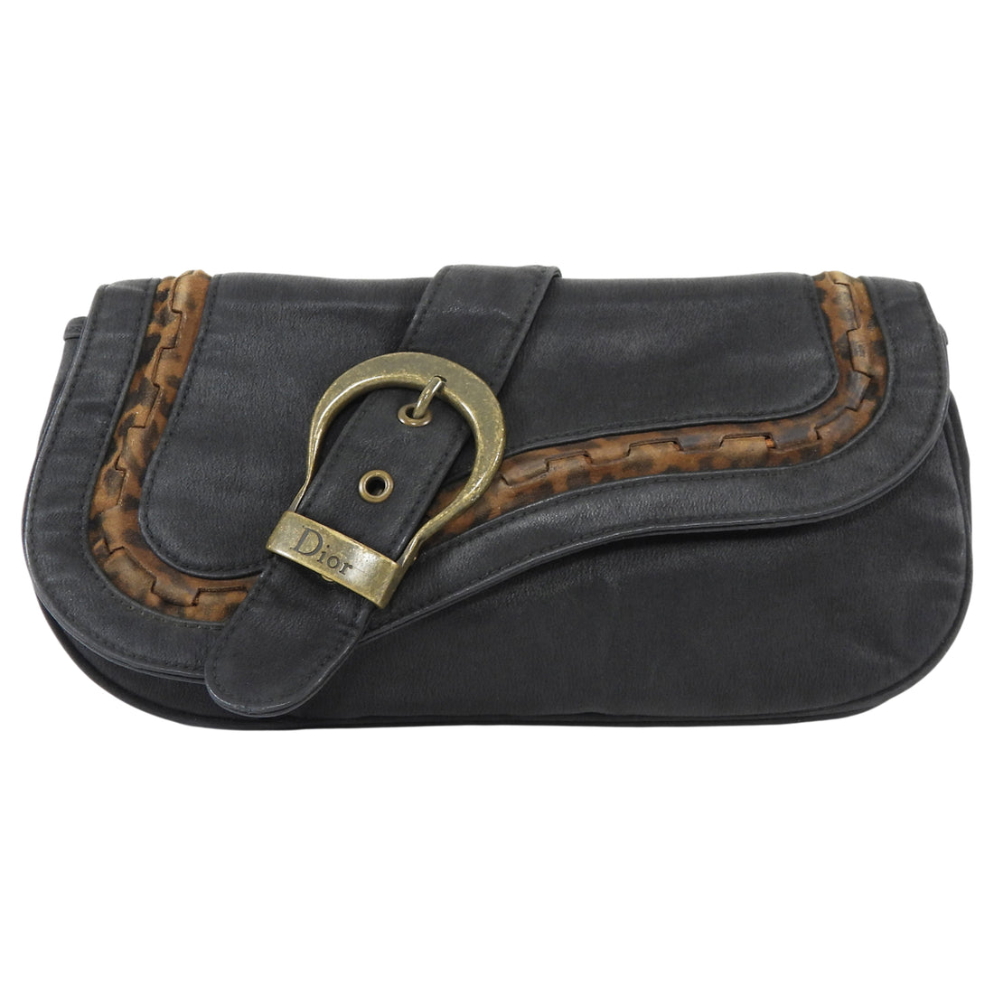 Christian Dior Black Brown Gaucho Saddle Pouch Bag