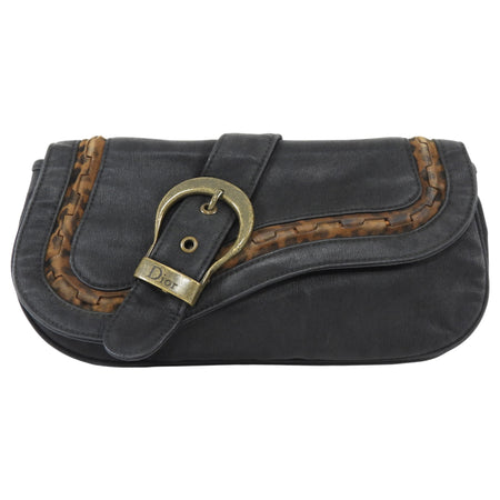 Christian Dior Black Brown Gaucho Saddle Pouch Bag