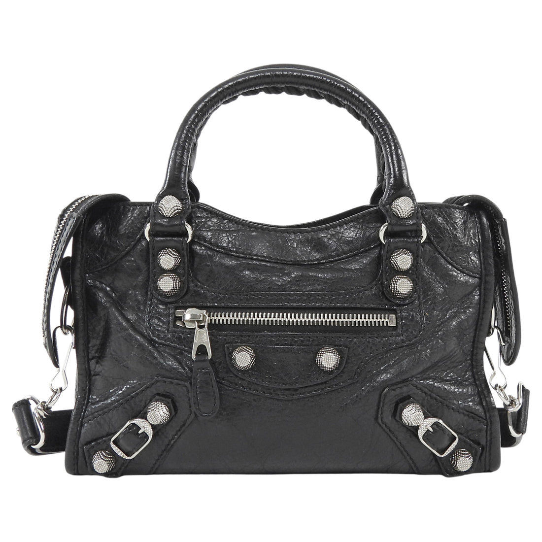 Balenciaga Black Leather Mini Motocross City Two Way Bag