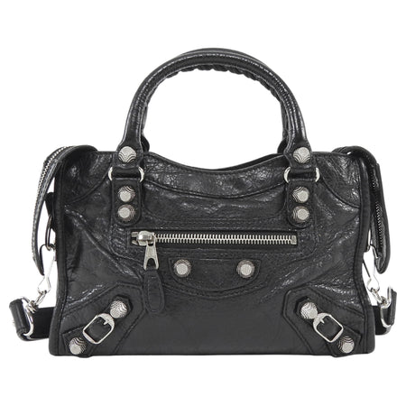 Balenciaga Black Leather Mini Motocross City Two Way Bag