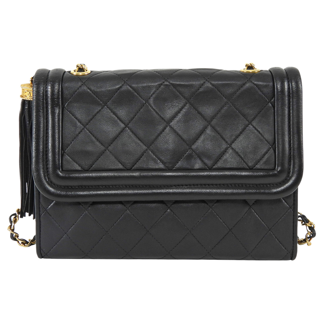 Chanel Black 2006 Vintage Quilted Lambskin Tassel Flap Chain Bag