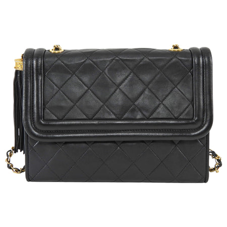 Chanel Black 2006 Vintage Quilted Lambskin Tassel Flap Chain Bag