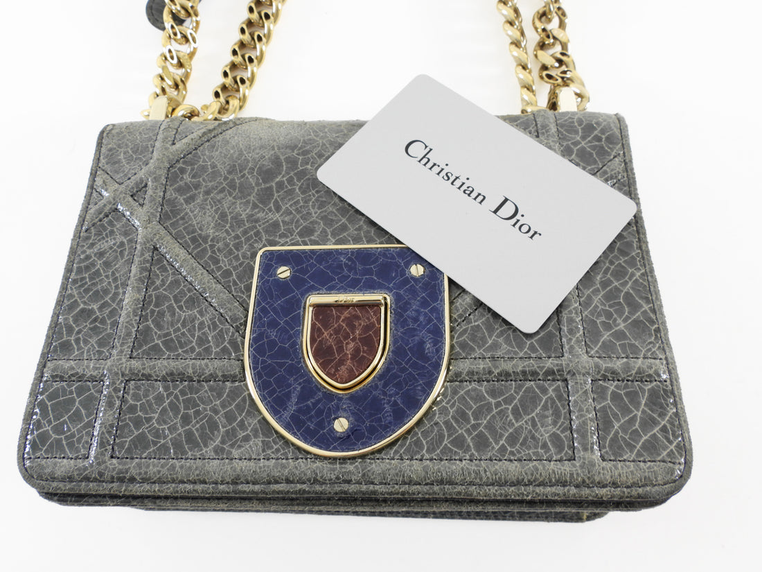 Christian Dior Slate Grey Ceramic Effect Deerskin Diorama Club Flap Chain Shoulder Bag