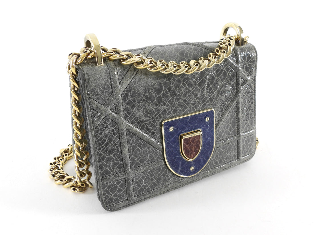 Christian Dior Slate Grey Ceramic Effect Deerskin Diorama Club Flap Chain Shoulder Bag