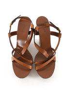 Chloe Brown Leather Wooden Wedge Sandal - 39.5