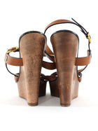 Chloe Brown Leather Wooden Wedge Sandal - 39.5