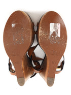 Chloe Brown Leather Wooden Wedge Sandal - 39.5