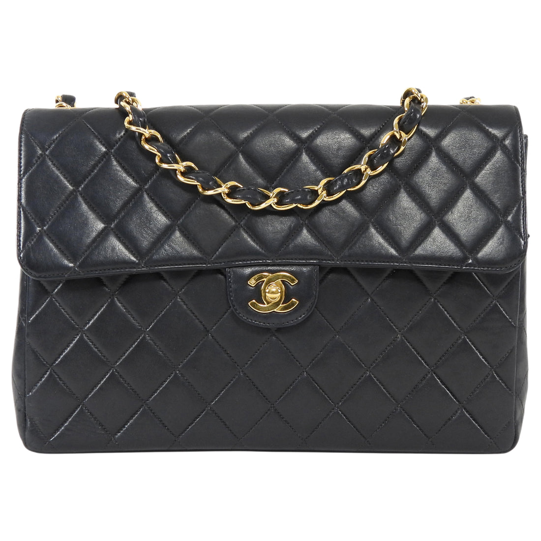 Chanel Black 2000-2002 Vintage Quilted Leather Jumbo Single Flap Chain Bag GHW