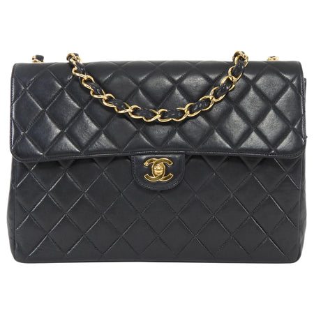 Chanel Black 2000-2002 Vintage Quilted Leather Jumbo Single Flap Chain Bag GHW