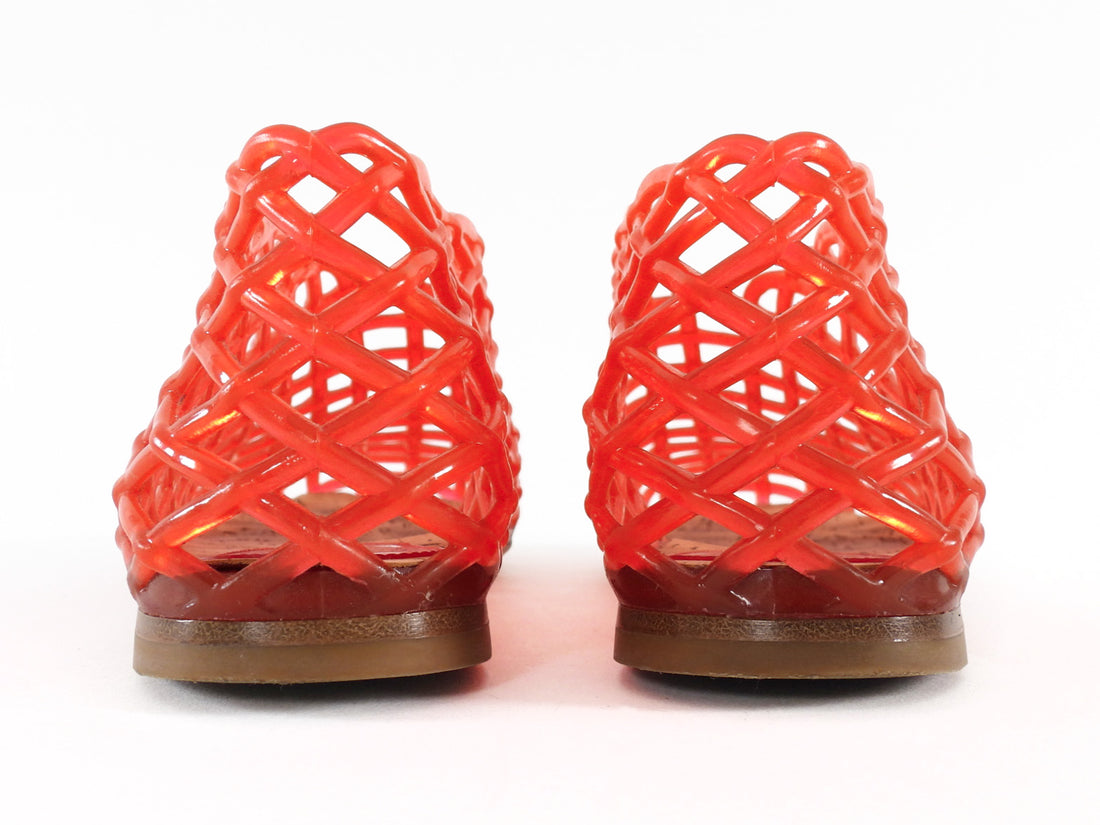 The Row Red Translucent Fishnet Jelly Vinyl Mara Flat Sandals - 37.5