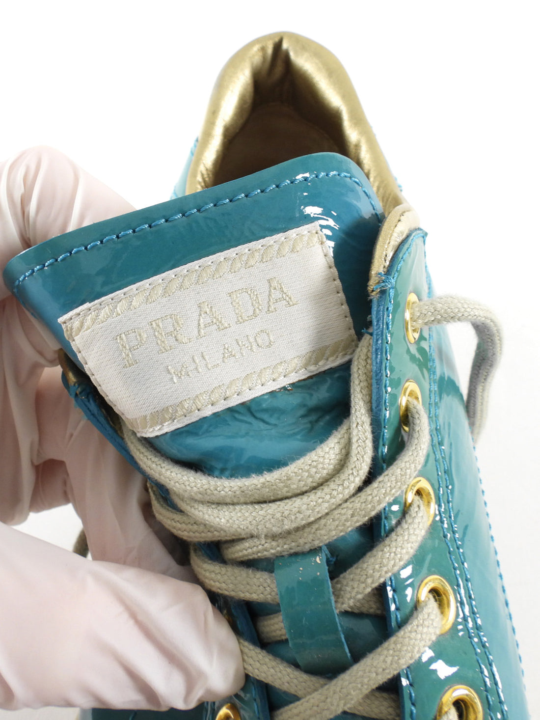 Prada Teal Patent Leather Sneaker - 37