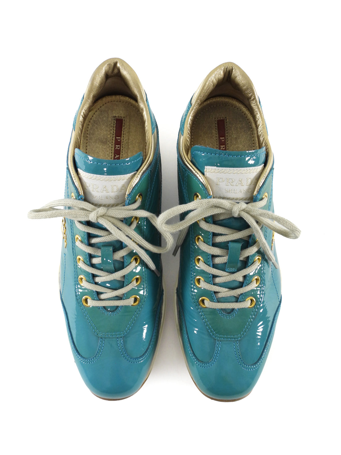 Prada Teal Patent Leather Sneaker - 37