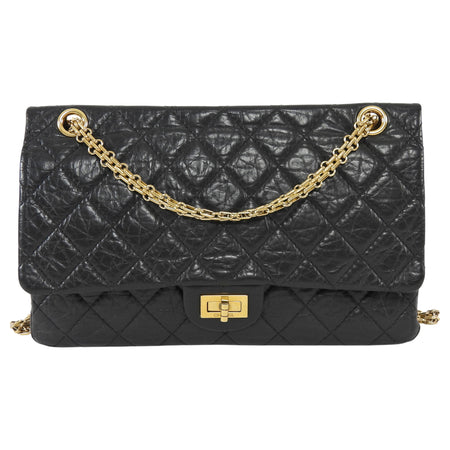 Chanel Black GHW 2011 Quilted Aged Calfskin 2.55 Reissue Double Flap Chain Bag