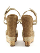 Gucci Beige Suede Monogram Espadrille Peep Toe Wedge Sandals- 39