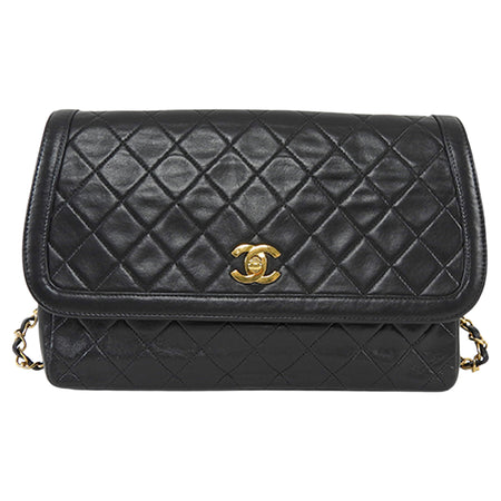Chanel Black Quilted Lambskin Single Flap Chain Bag