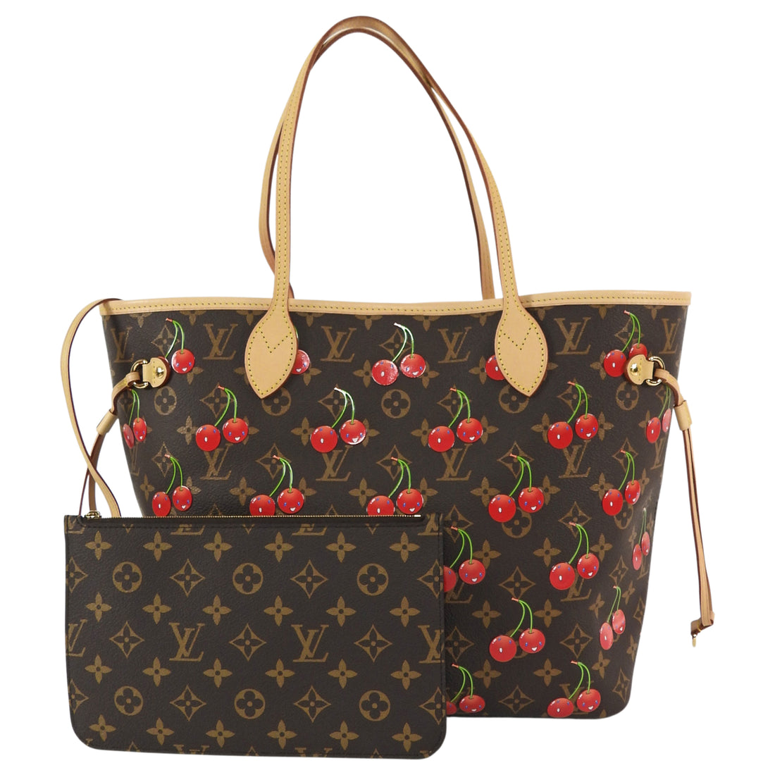 Louis Vuitton Brown Red x Takashi Murakami Cerises Monogram Neverfull MM Tote MM