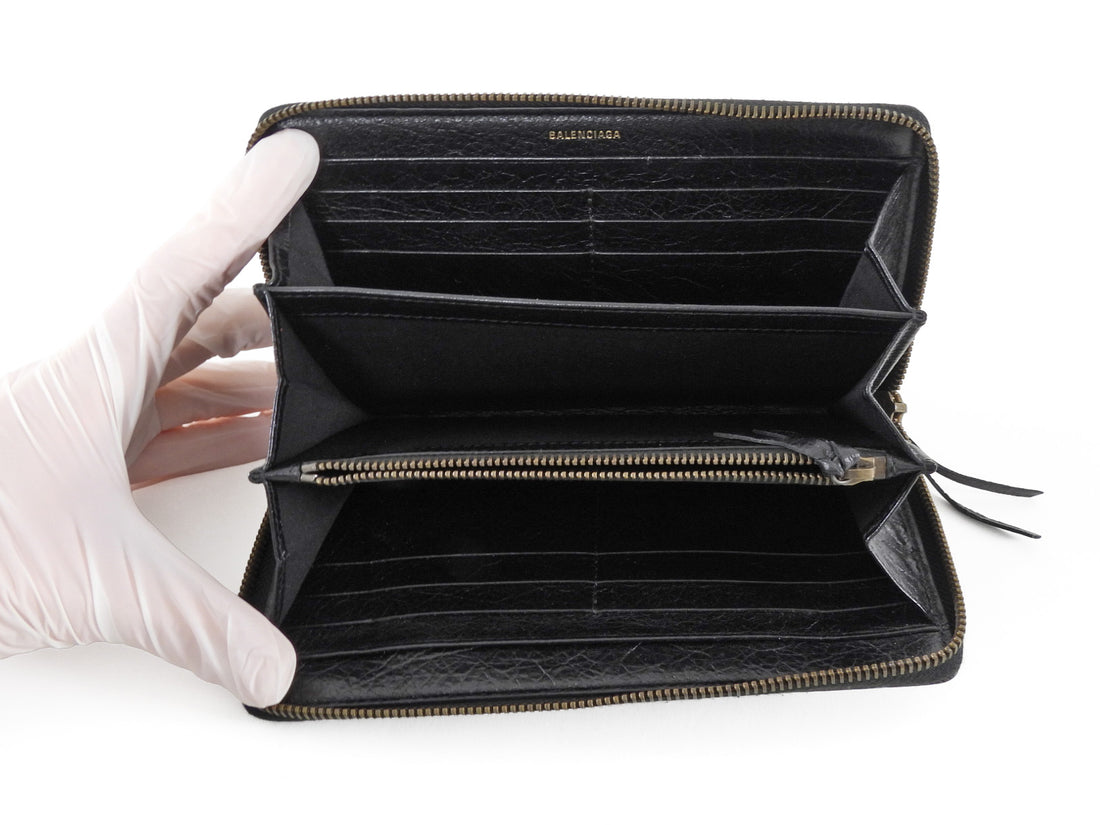 Balenciaga Black Multicolor Graffiti Print Classic Moto City Long Wallet