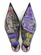 Balenciaga Multicolor Graffiti Print Leather Kitten Heel Mules - 39