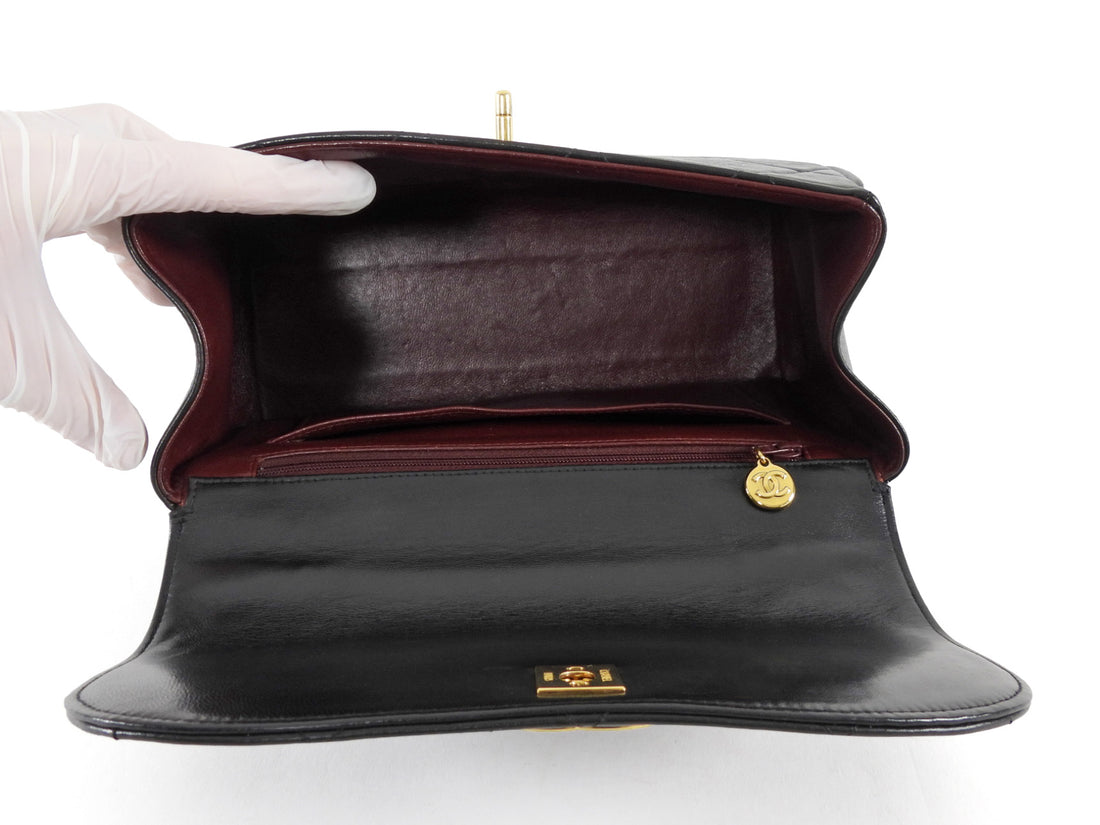Chanel Vintage 1994 Black Leather Medium Kelly Top Handle Flap Bag