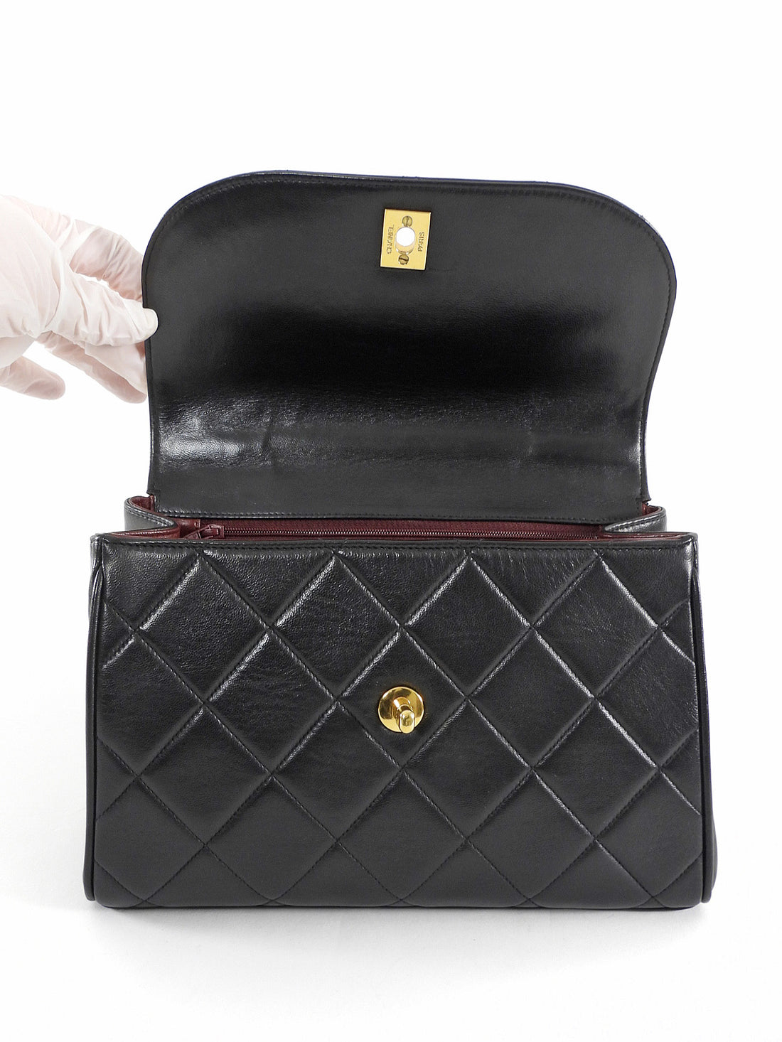 Chanel Vintage 1994 Black Leather Medium Kelly Top Handle Flap Bag