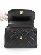 Chanel Vintage 1994 Black Leather Medium Kelly Top Handle Flap Bag