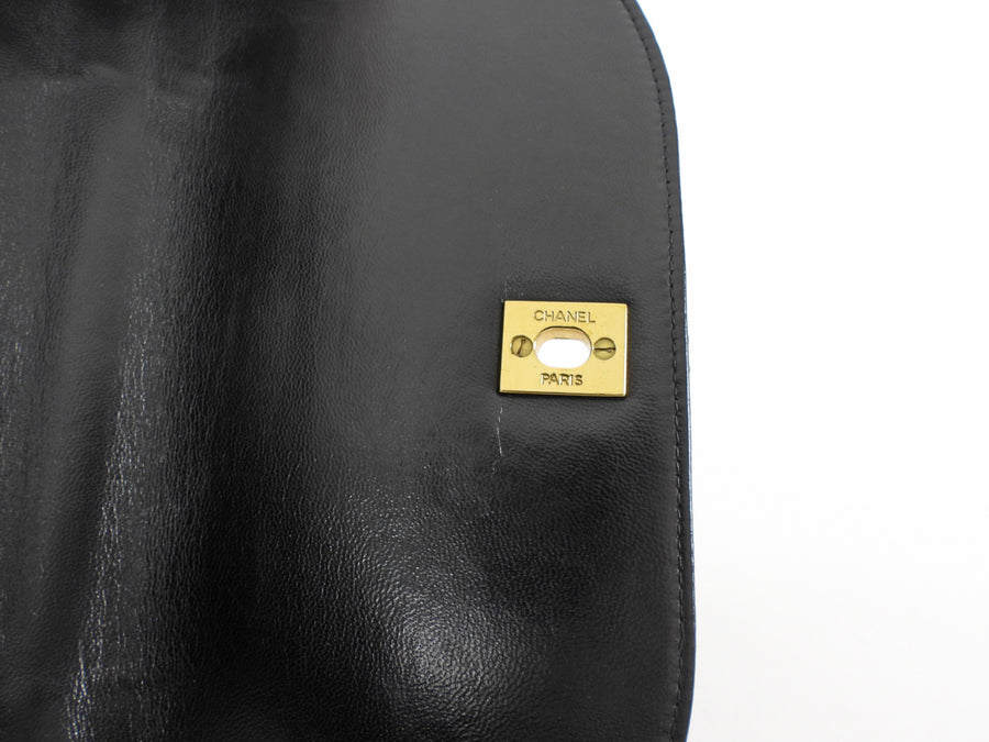 Chanel Vintage 1994 Black Leather Medium Kelly Top Handle Flap Bag