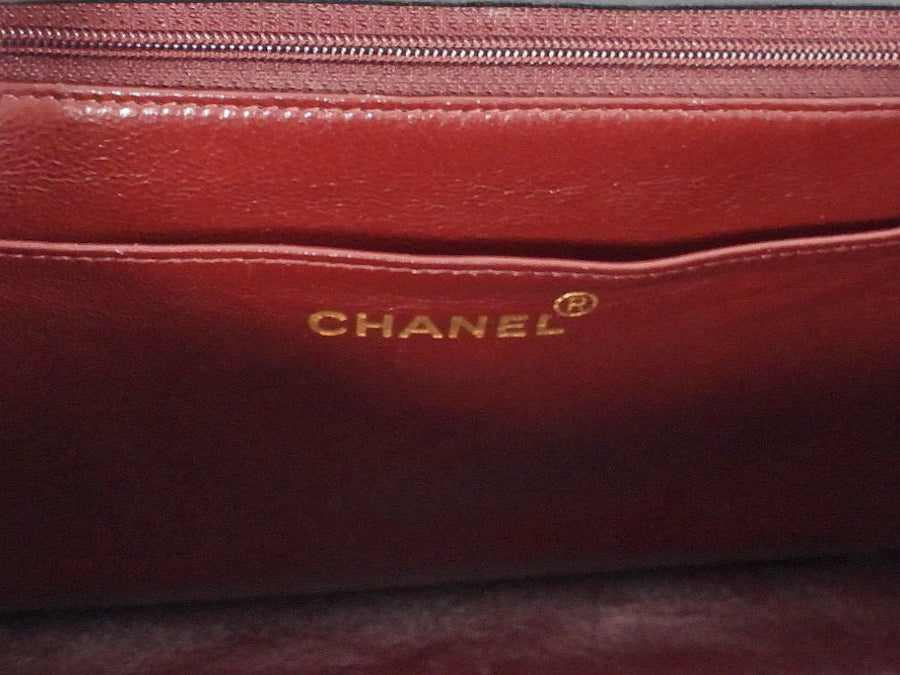 Chanel Vintage 1994 Black Leather Medium Kelly Top Handle Flap Bag