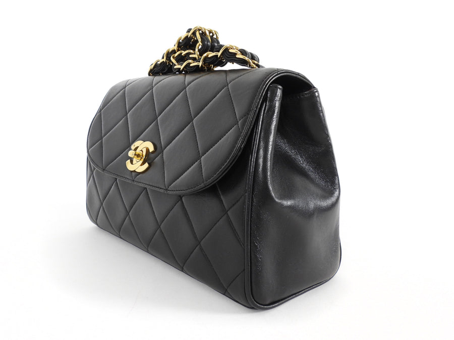 Chanel Vintage 1994 Black Leather Medium Kelly Top Handle Flap Bag