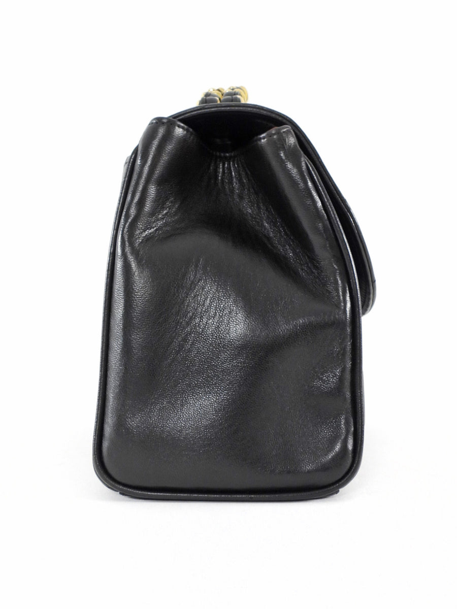 Chanel Vintage 1994 Black Leather Medium Kelly Top Handle Flap Bag