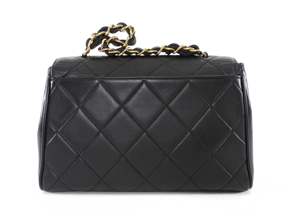 Chanel Vintage 1994 Black Leather Medium Kelly Top Handle Flap Bag