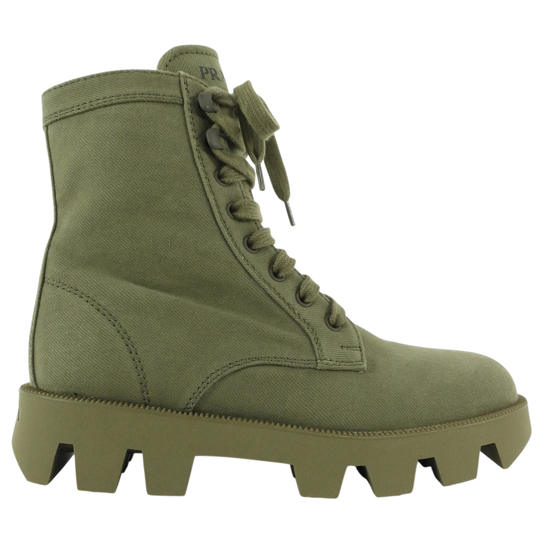 Prada Army Green Denim Canvas Combat Boots - 36